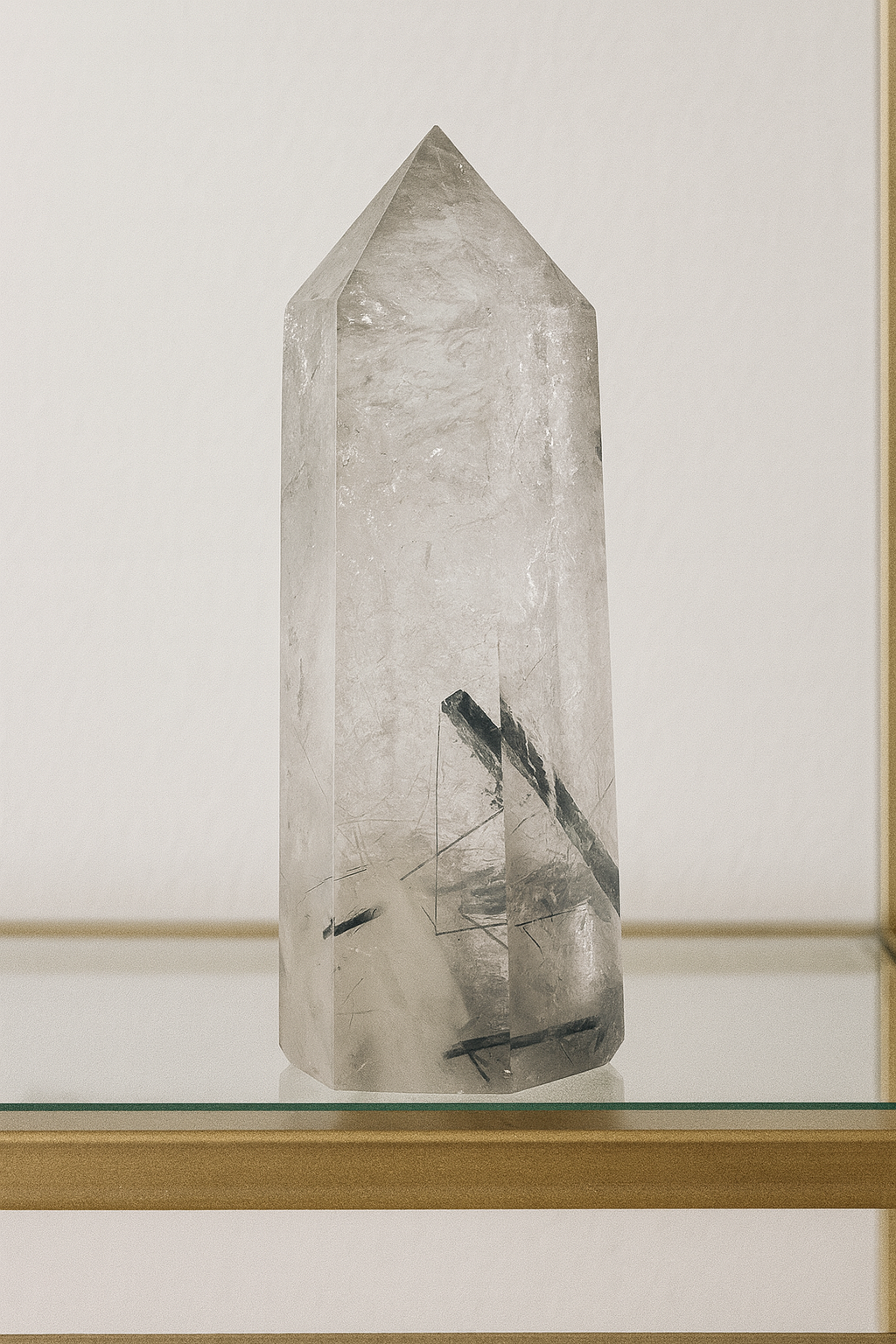Bergkristallspitze mit Rutilnadeln & Turmalin – 12 cm, 356 g – exklusiver Quarz aus Brasilien