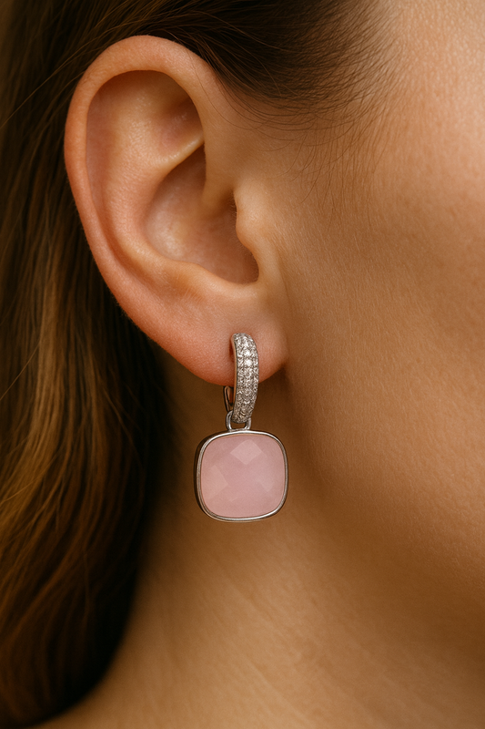 Rosenquarz Ohrringe aus 925 Silber – elegante Ohrhänger mit Zirkonia – romantischer Edelstein 💗