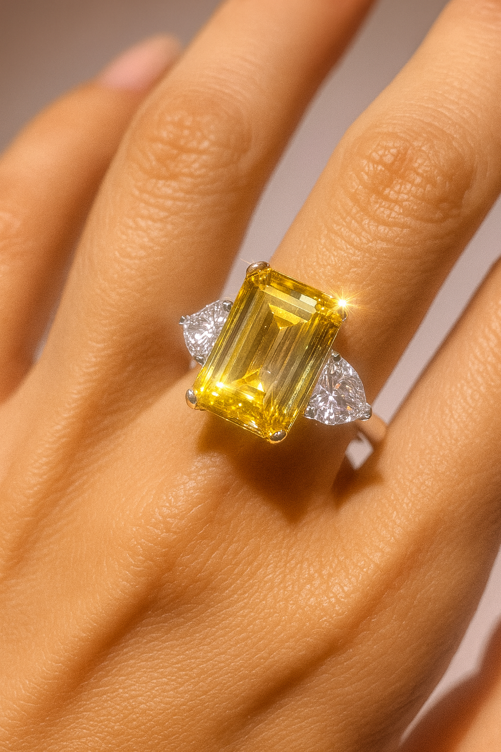 Citrin Ring mit zwei Moissanit-Herzen | Handgefertigter Schmuck in 925 Silber | Grösse 5–9 | Edelstein-Ring voller Liebe