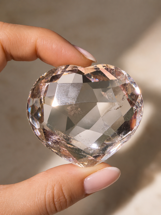 Facettiertes Lemurian-Herz 5 cm | Extra klare Bergkristall-Qualität