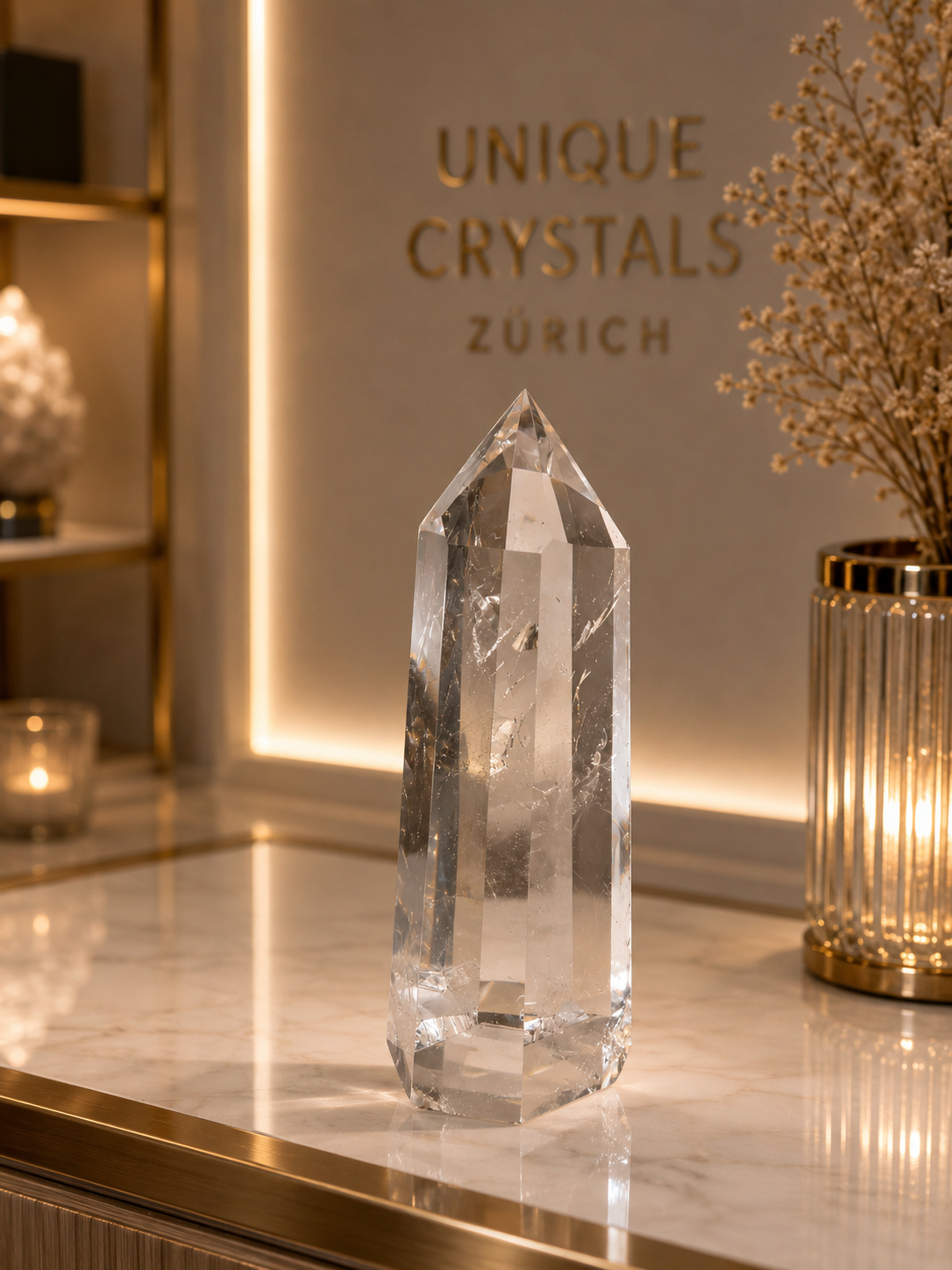 Ultraklare Bergkristallspitze mit LED-Beleuchtung, Kristalllampe ✨ 19 cm