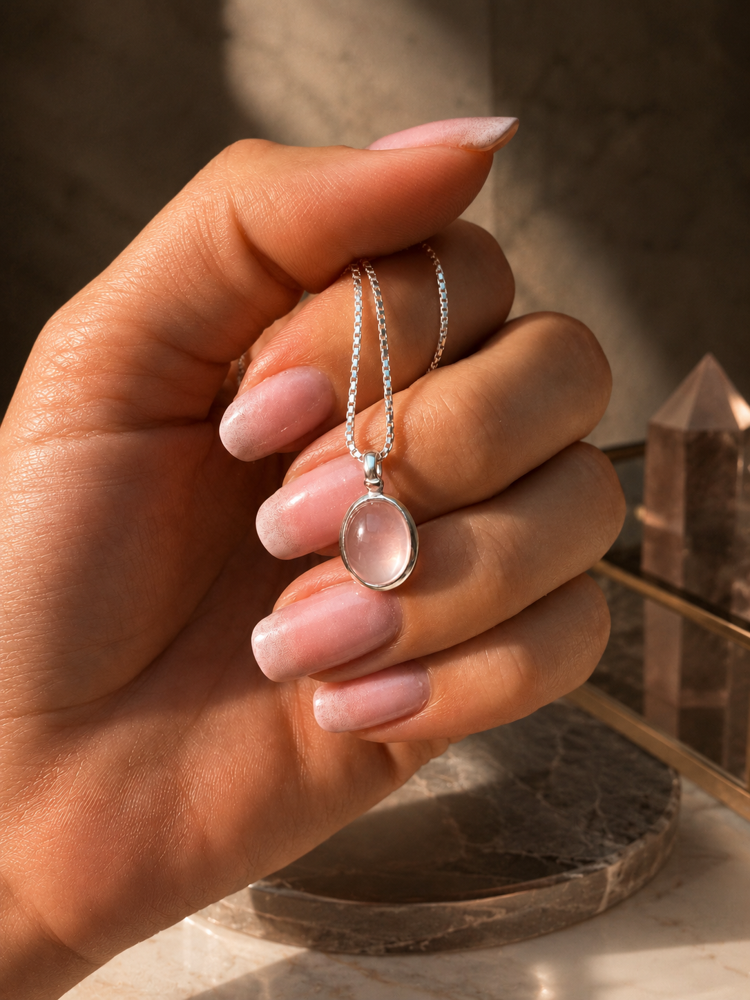 Ciondolo ametista o quarzo rosa in argento 925 – Pietra preziosa in montatura a castone