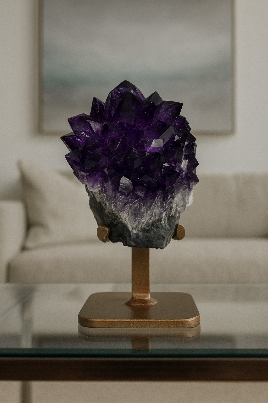 Amethyst Blüte / Blume Uruguay 14,5 cm mit Goldständer | Dunkelviolette Spitzen | 748 g – UNIQUECRYSTALS