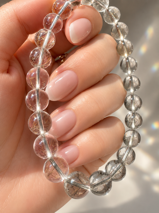 Golden Rutil Armband 18 cm | Klare Edelsteinperlen mit Rutileinschlüssen