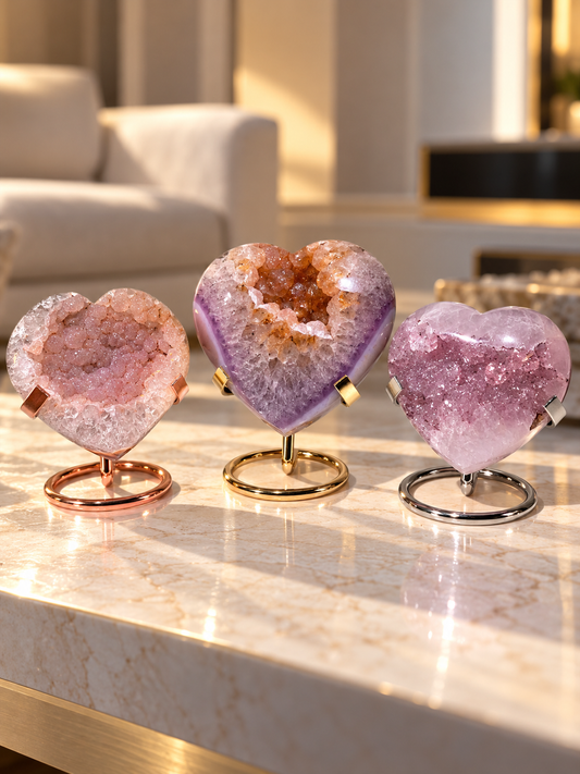 Rainbow Amethyst Herzen aus Uruguay – Baby Pink, Lavendel & Champagne | Premium Qualität