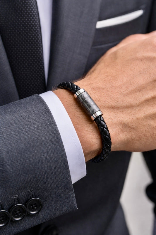 Meteoriten Lederarmband 21 cm mit Muonionalusta Meteorit – Titan Designverschluss