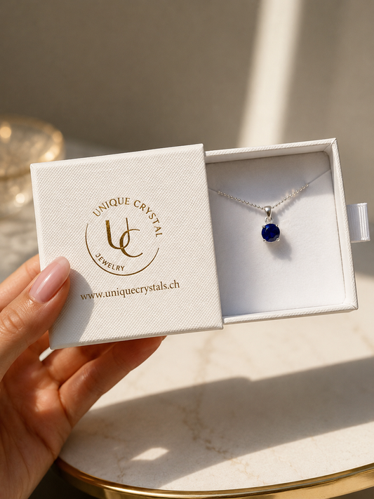 Lapislazuli Anhänger 6 mm 925 Silber – runder Edelstein Anhänger, Krappenfassung