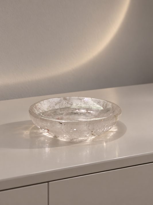Bergkristall Schale extra klar, handgearbeitete Kristallschale aus natürlichem Quarz, 11,5 cm