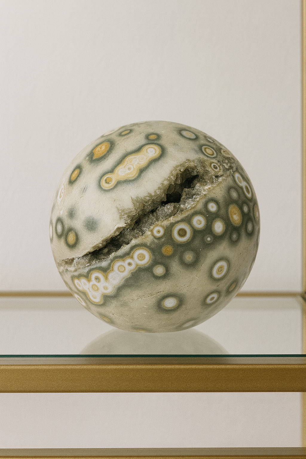 Bezaubernde Ocean Jasper Kugel aus Madagaskar – 5.1 cm, 181 g – seltene Farben & Mikrokristalle