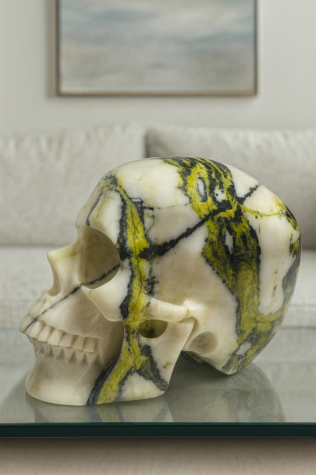 Superrealistischer Totenkopf aus Bumblebee Jaspis – 12 cm – Handgefertigtes Kristallkunstwerk 💀