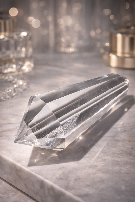 Lemuria Vogel-Cut-Kristall – Ultra klarer Bergkristall mit 12 Facetten