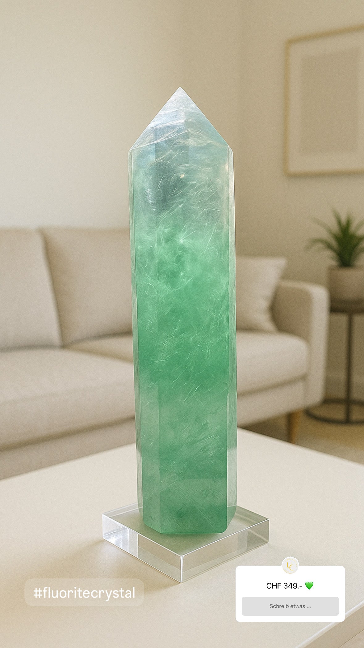 Mintgrüne Fluorit-Spitze aus Brasilien – 25.5 cm, 1.7 kg – seltenes Unikat in Extraqualität für Klarheit & Harmonie