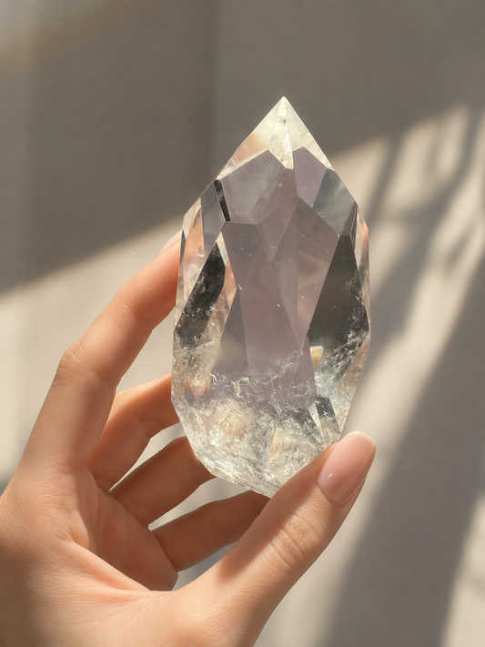 Ultraclear Lemurian Rock Crystal · Faceted Light Unique Piece · Premium Quality ✨