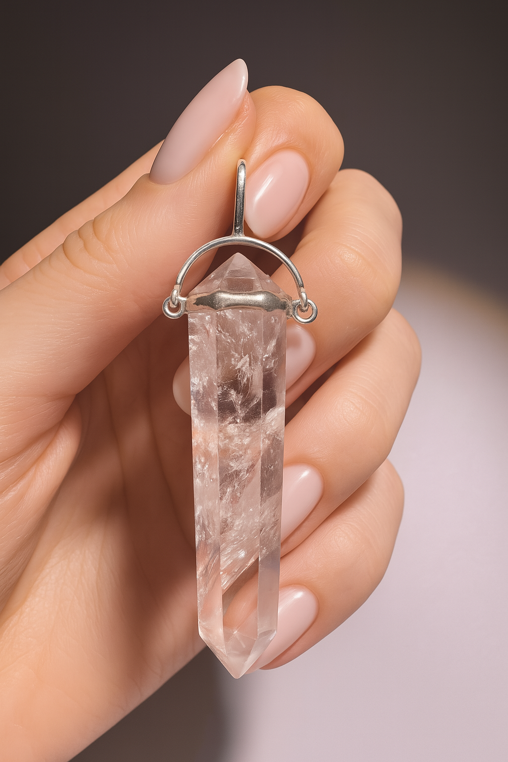 Bergkristall Anhänger 5,7 cm – mit Regenbogen & Einschlüssen in 925 Silberfassung 💎✨
