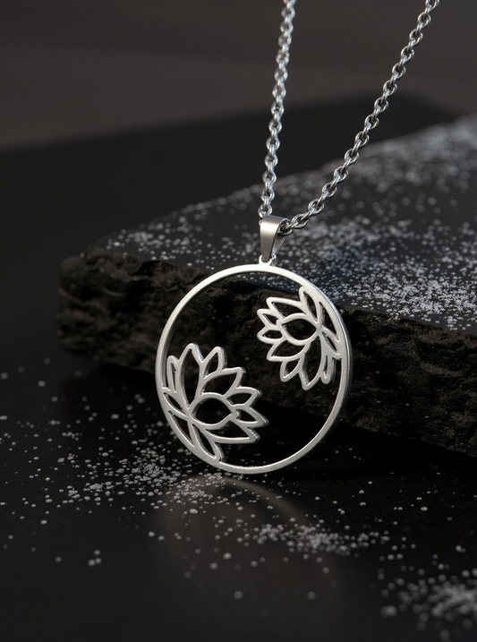 Edelstahl Lotusblume Schmuck – Damenkette 60 cm – spiritueller Anhänger