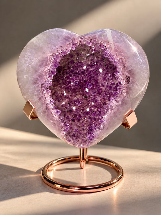 Exklusives Rainbow Amethyst Herz – Pastellfarben & Doppelkristallisation