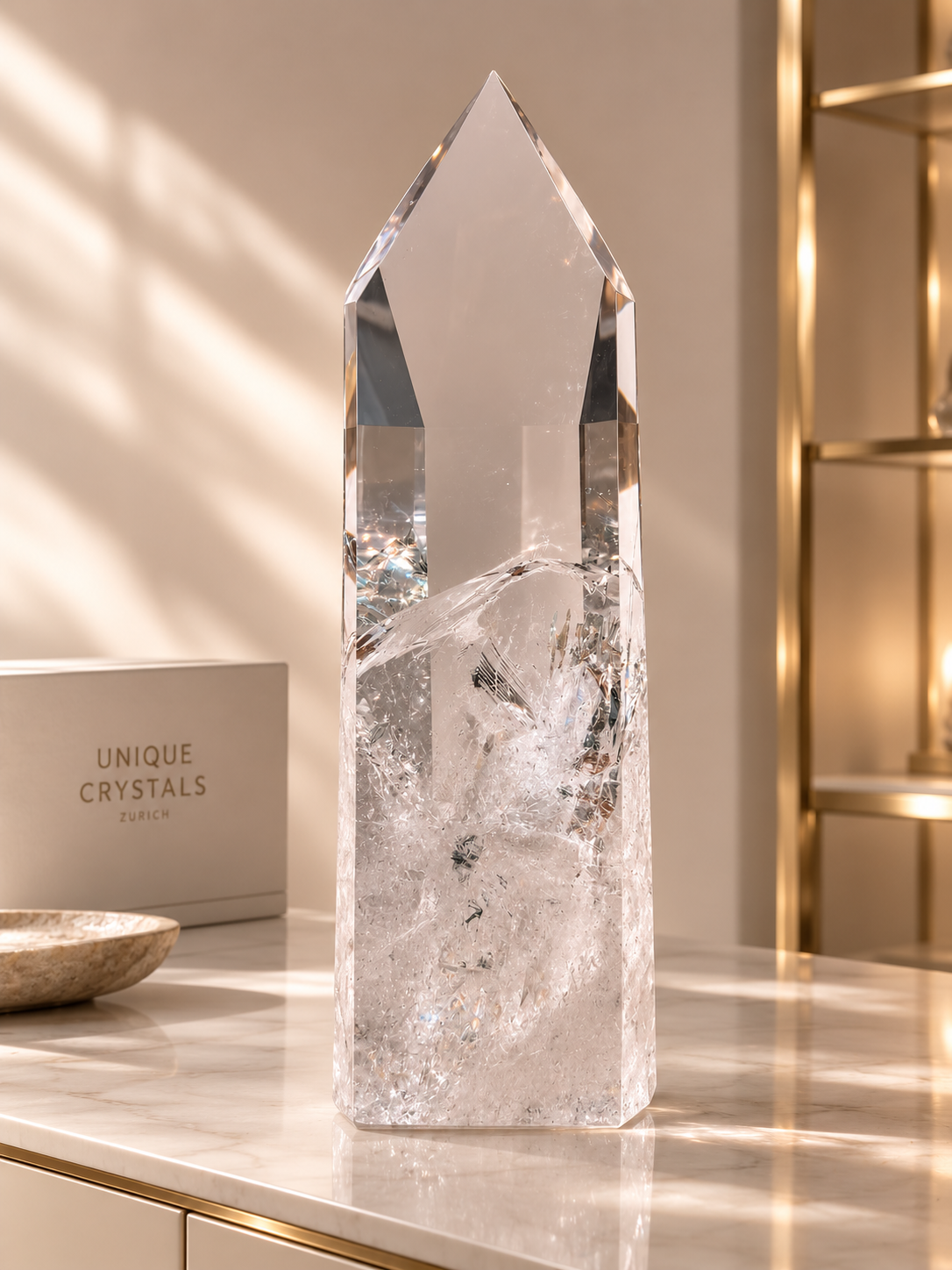 Extra AAA Lemurian Kristall Unikat – 27 cm, 2.16 kg, poliert mit Regenbogen