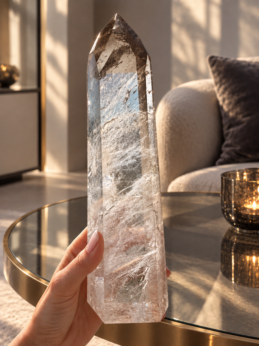 Lemurian Bergkristall Spitze mit Rauchquarz | 26 cm | 1,29 kg (defekt) Sonderpreis