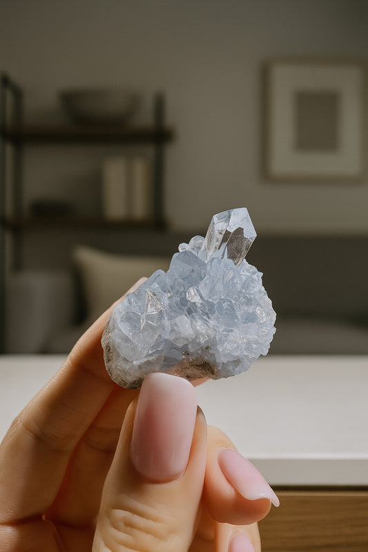 Cristal de Célestine de Madagascar – pointes transparentes de qualité musée, 4 cm