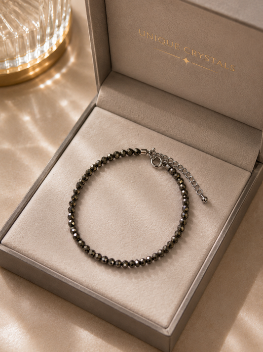 Feines Edelstein Armband mit facettierten Kristallen in Silber oder Gold