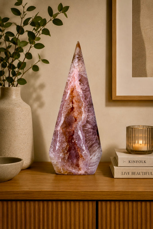 Funkelnder Amethyst Kristall in Diamantform – 23,5 cm und 2,22 kg