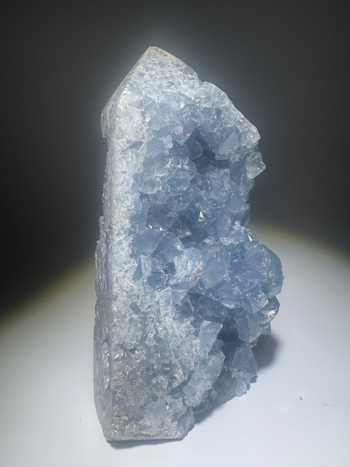 Himmelblaue Celestin-Stufe 14,2 cm mit klaren Spitzen aus Madagaskar – 1,19 kg