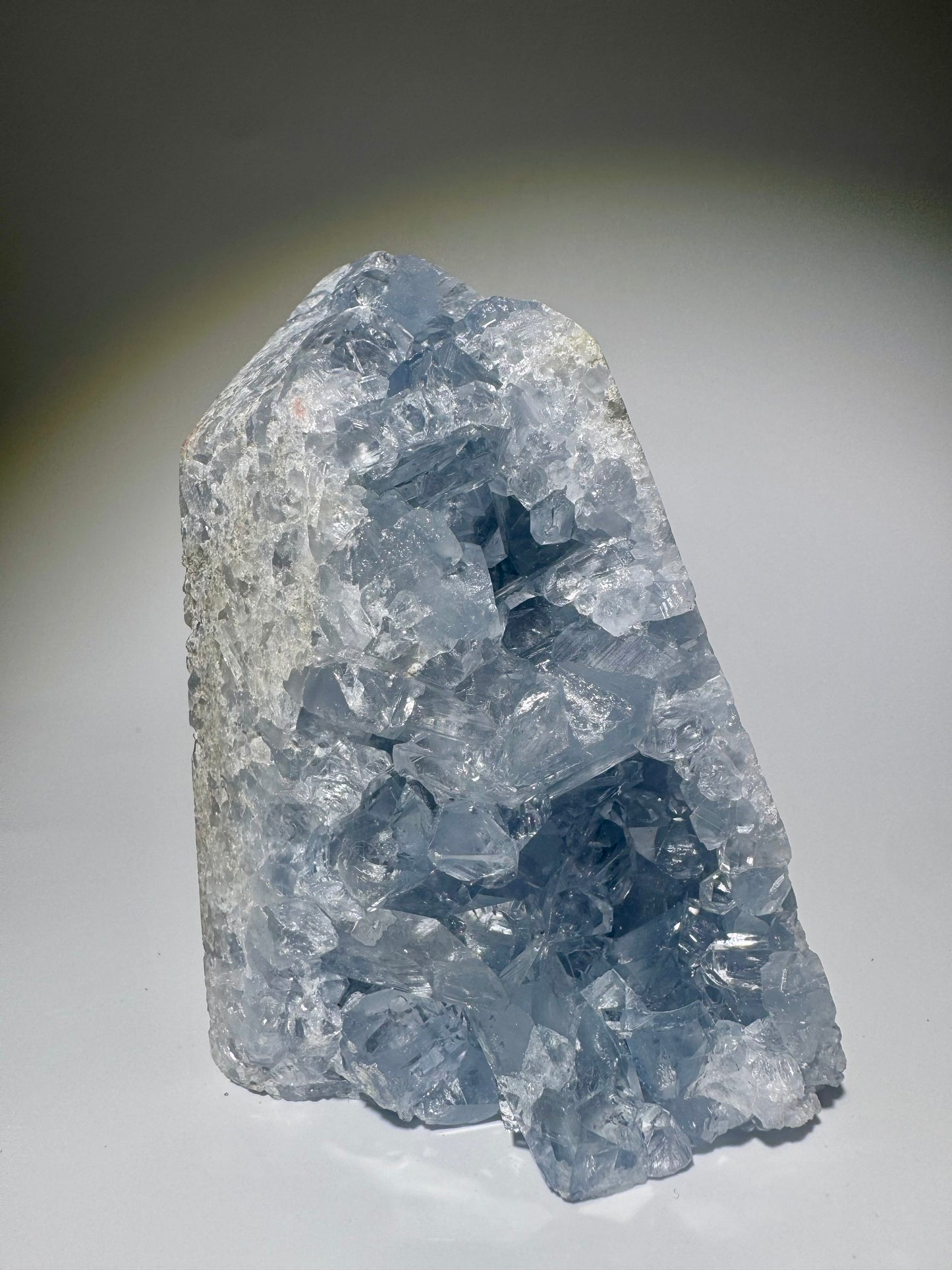 Celestin Spitze 9.6 cm – extra klare Kristalle in Premiumqualität aus Madagaskar