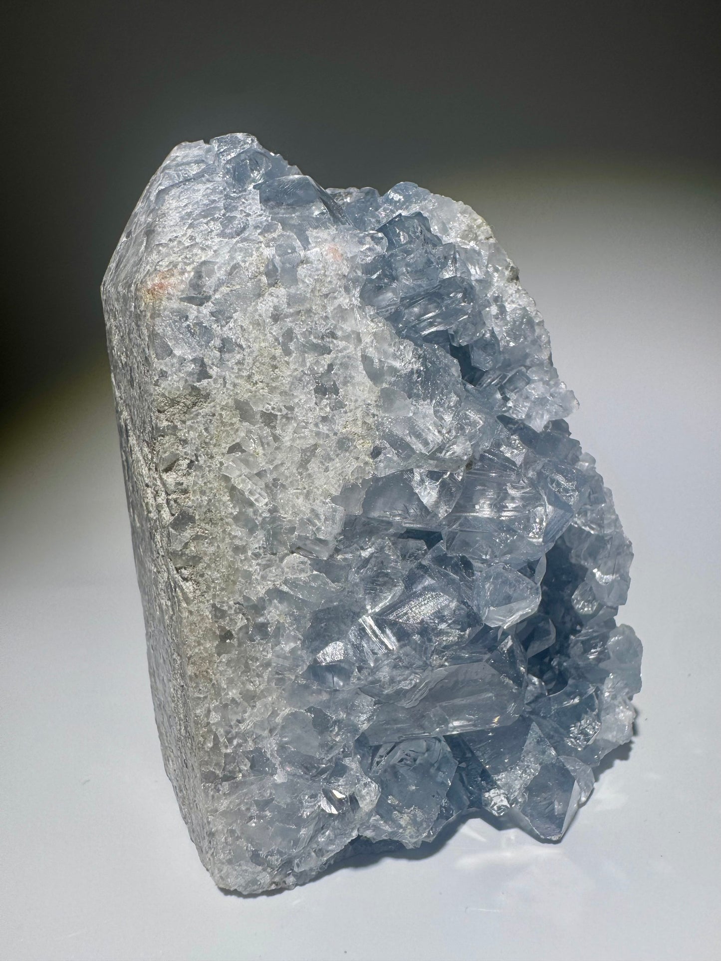 Celestin Spitze 9.6 cm – extra klare Kristalle in Premiumqualität aus Madagaskar