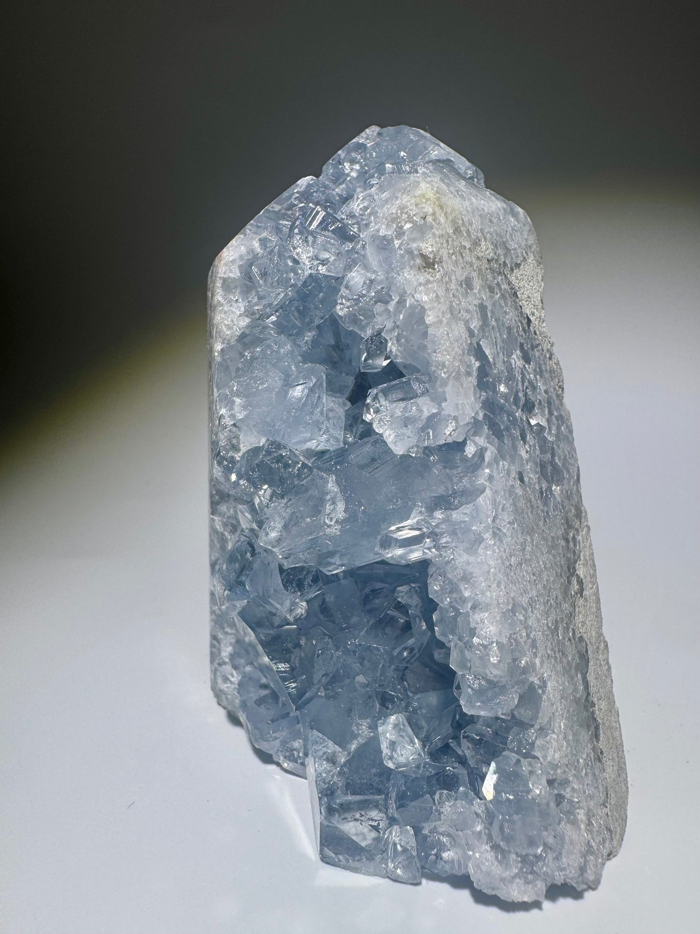 Celestin Spitze 9.6 cm – extra klare Kristalle in Premiumqualität aus Madagaskar