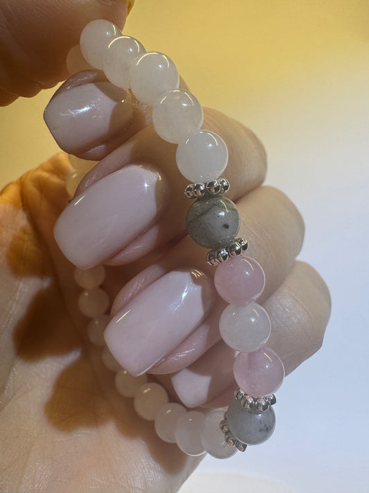 Bezauberndes Armband mit Mondstein, Labradorit und Rosenquarz 🤍💎🌸