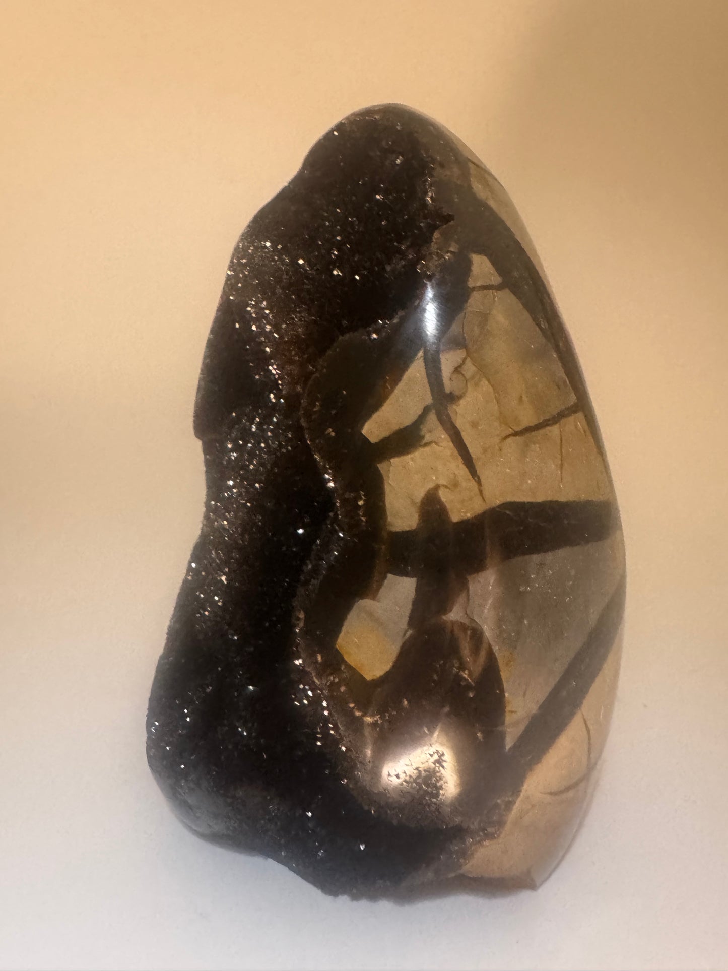 Septarien Drachenstein 12.3cm – Funkelnde Formation aus Madagaskar 🐉 Naturkristall mit Calcit & Aragonit
