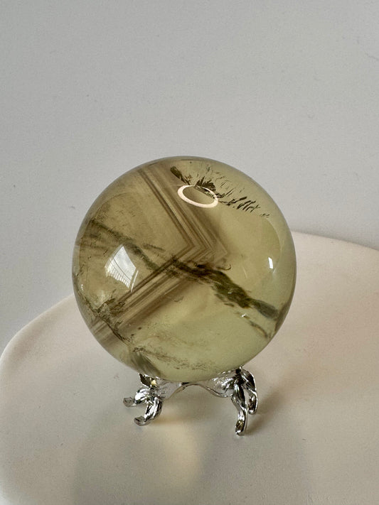 Exklusive Phantom Citrin Kugel mit Regenbogen (extra klar) ☀️ - 5.2cm, 200g