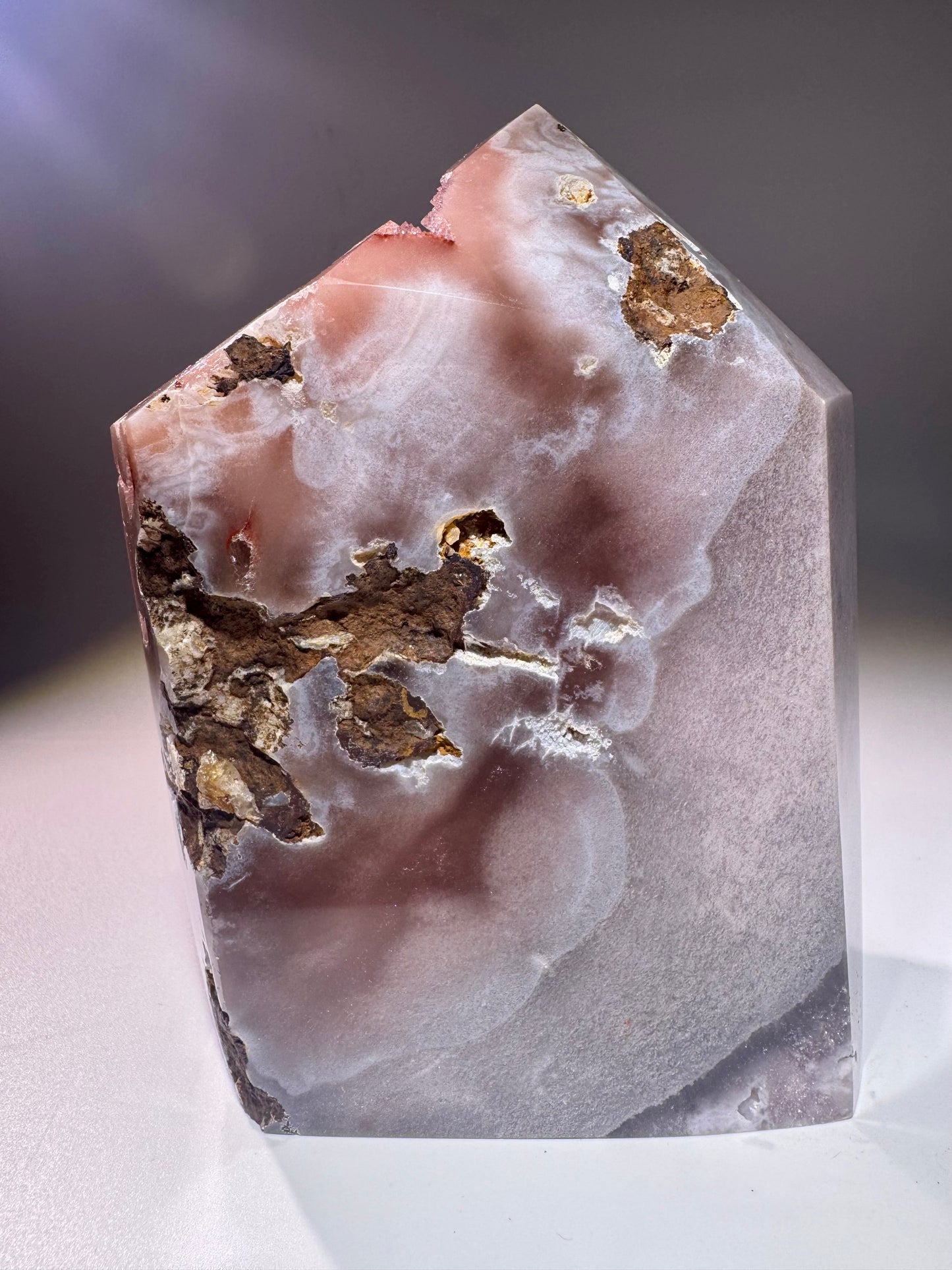 Exklusiver Pink Amethyst Turm 💗 12,5 cm – 1,01 kg – mit Bubble & Blumen-Kristallen