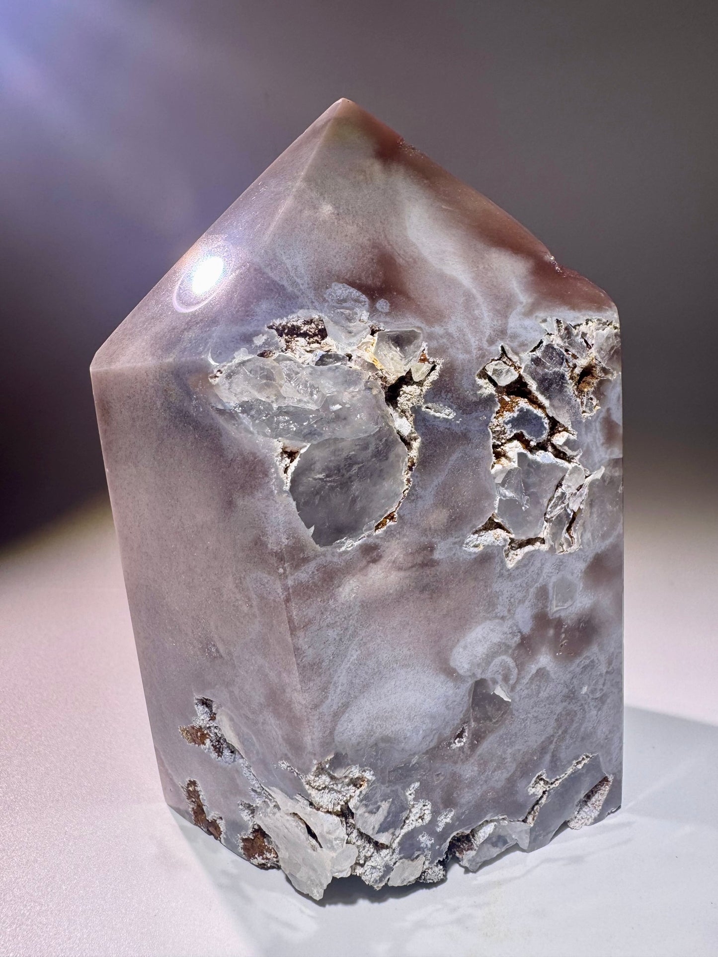 Exklusiver Pink Amethyst Turm 💗 12,5 cm – 1,01 kg – mit Bubble & Blumen-Kristallen