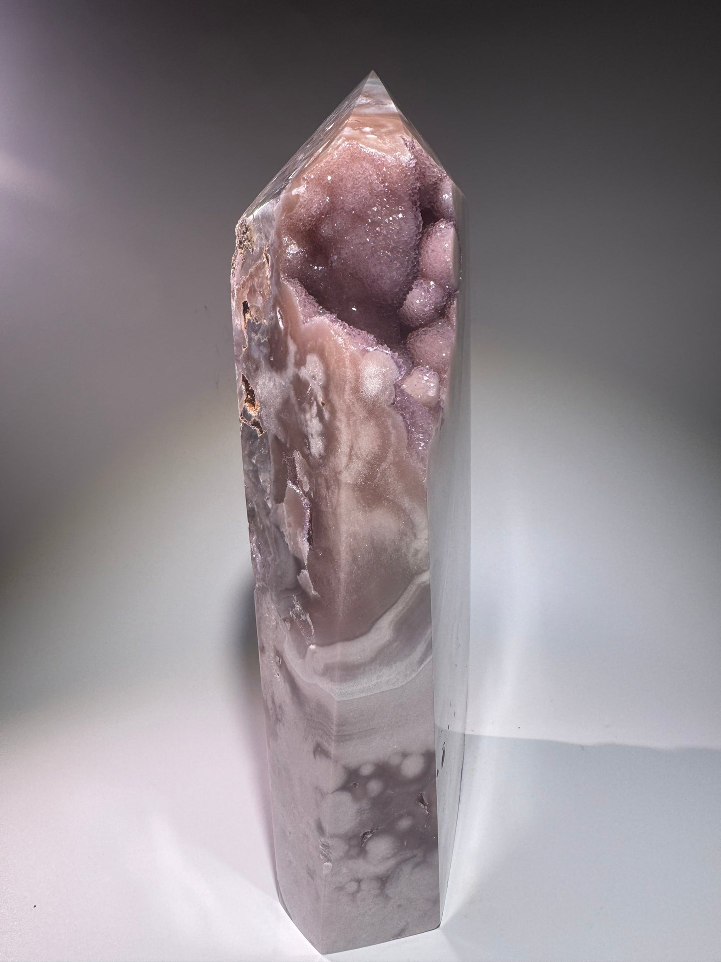 Einzigartiger Pink Amethyst Turm 💗 25 cm – 2.9 kg – mit Bubble- & Blumen-Kristallen – Brasilien