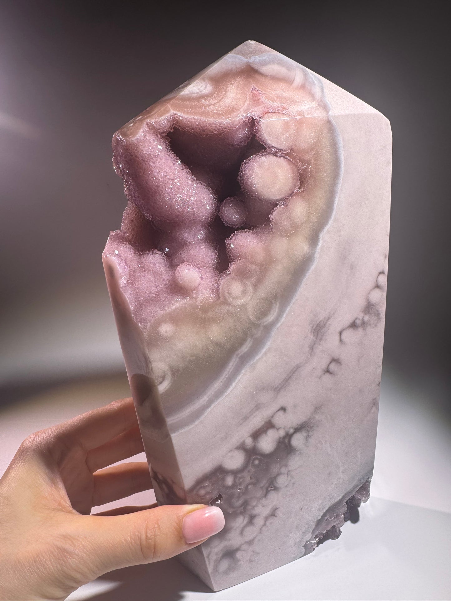Einzigartiger Pink Amethyst Turm 💗 25 cm – 2.9 kg – mit Bubble- & Blumen-Kristallen – Brasilien