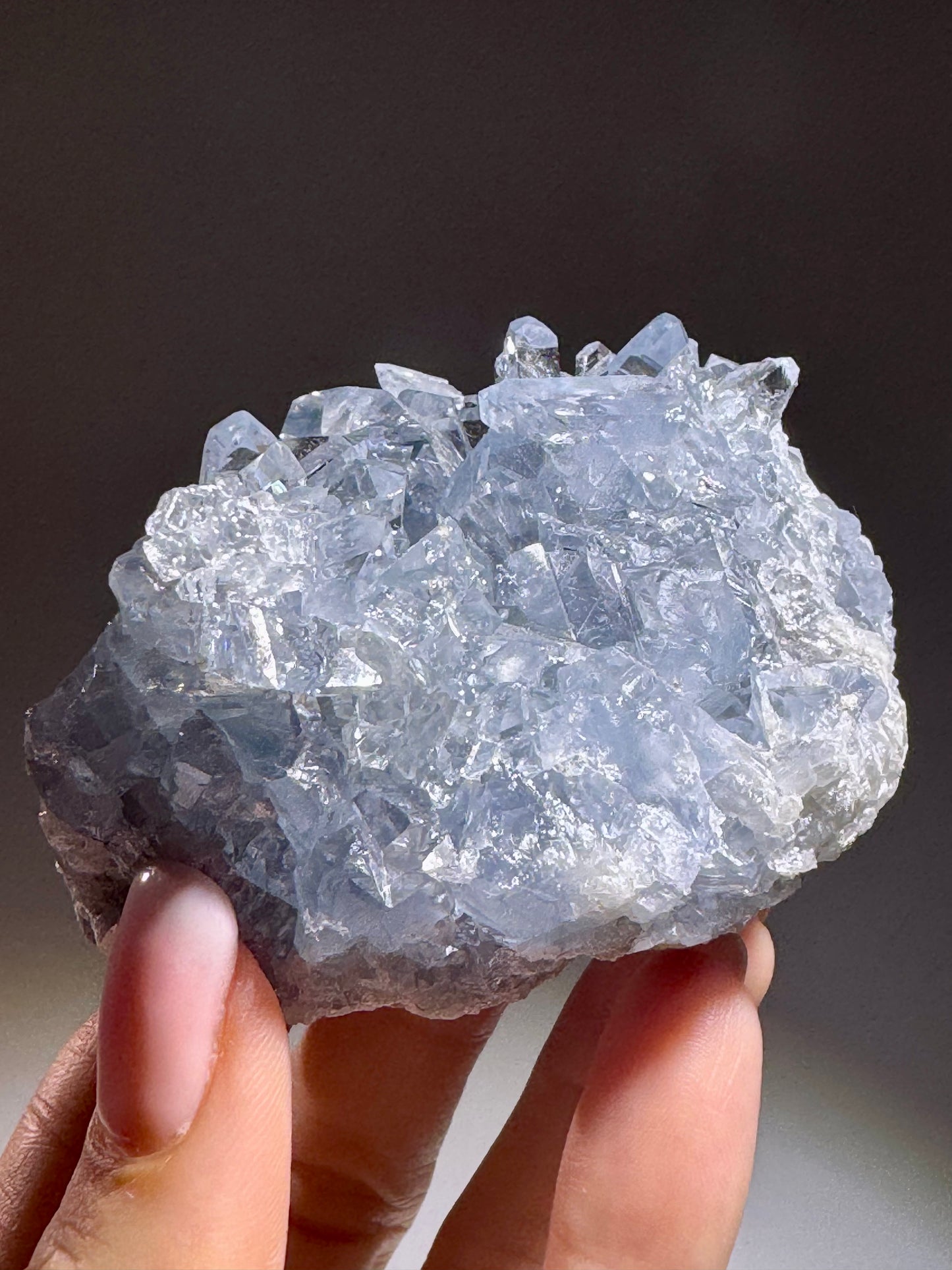 Celestin Stufe aus Madagaskar 💎 Klar & funkelnd – Kristall mit transparenten Spitzen ✨ Museumsqualität 7.7cm
