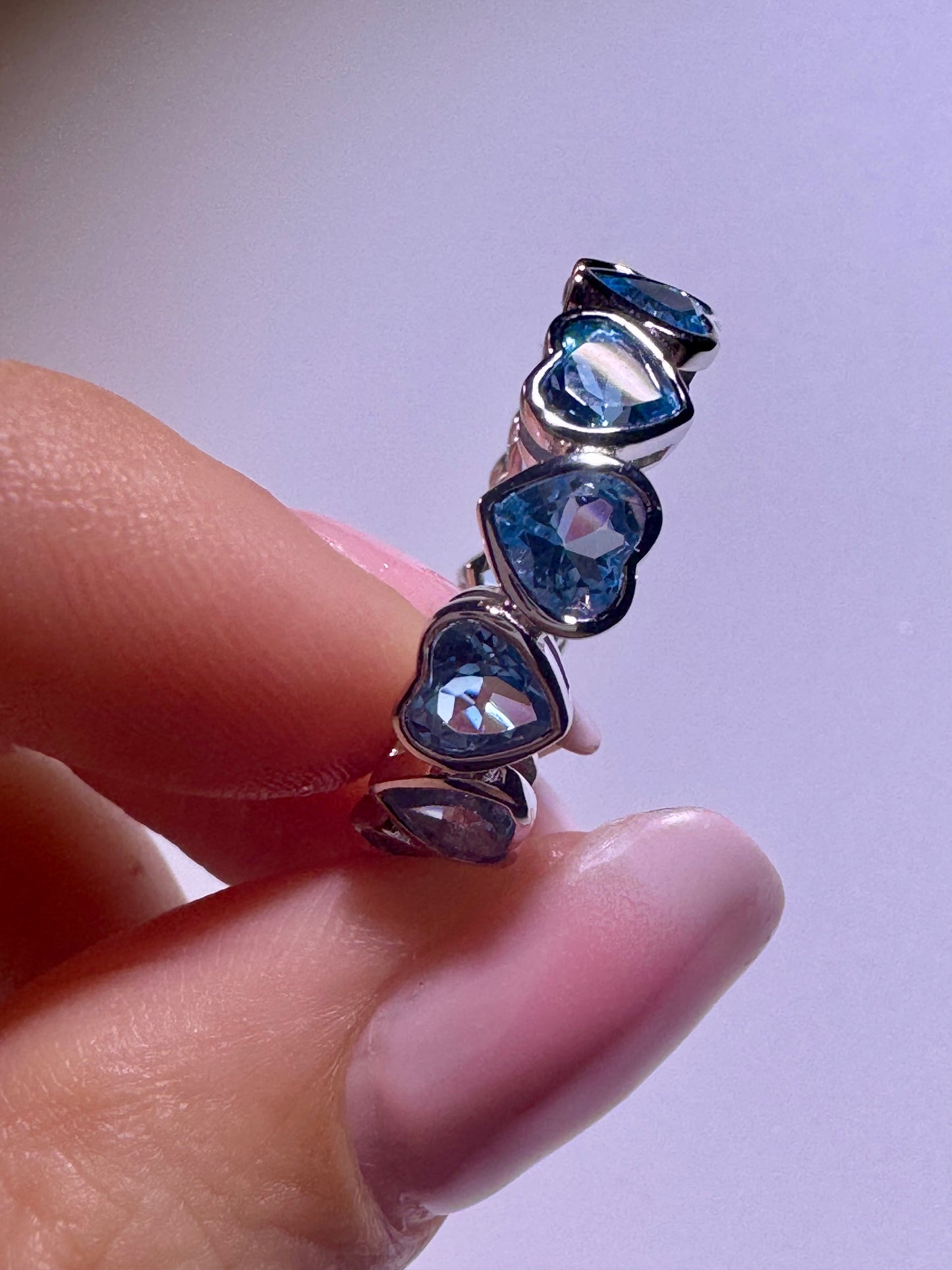 Herzring mit echten blauen Topas-Herzen – 925 Silber – Grösse 6.5 (53) 💙