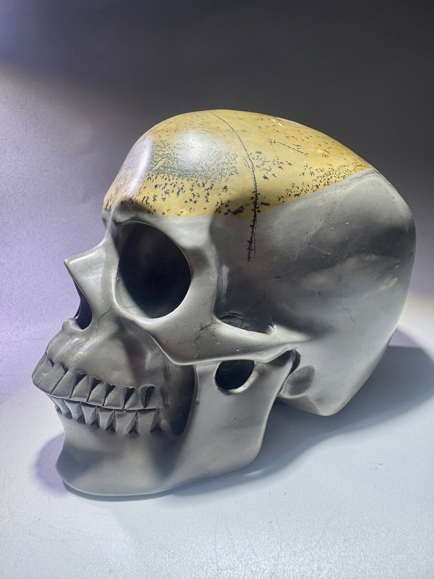 Totenkopf aus Picture Jasper – 12cm realistische Kristallskulptur 💀 – Natur pur in Stein verewigt