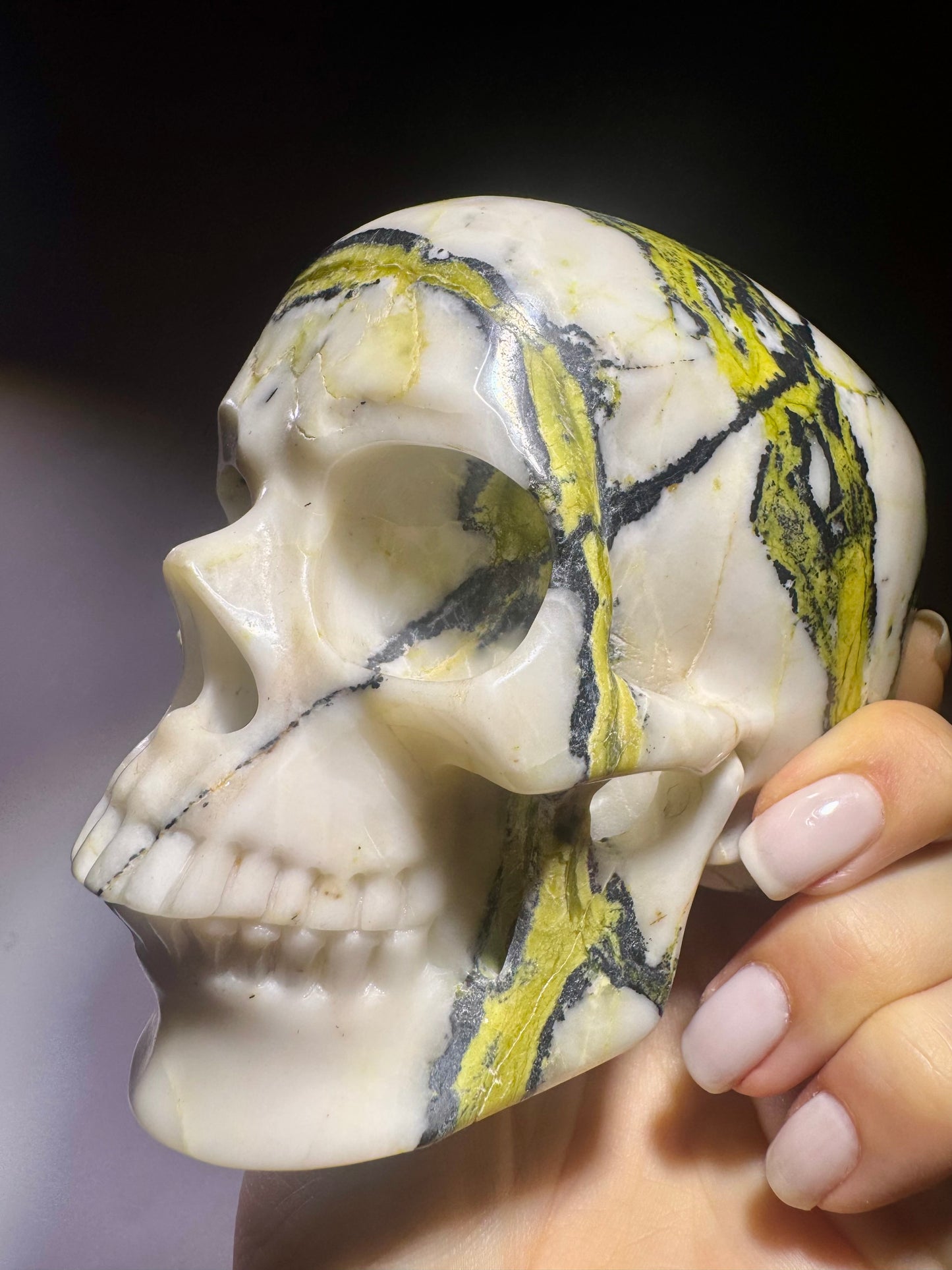 Superrealistischer Totenkopf aus Bumblebee Jaspis – 12 cm – Handgefertigtes Kristallkunstwerk 💀