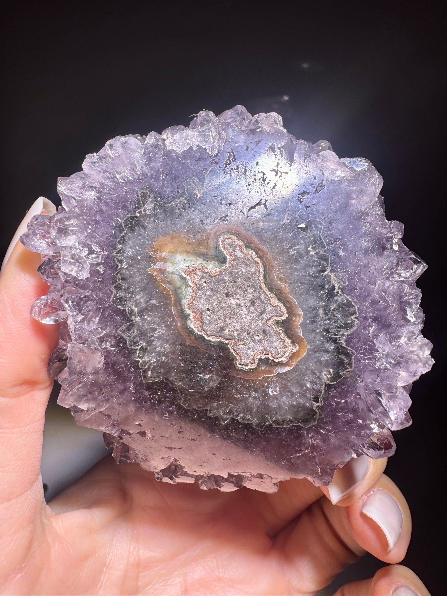 Amethystblüten-Stalaktit 7,4 cm aus Uruguay – Symmetrische Kristallblume