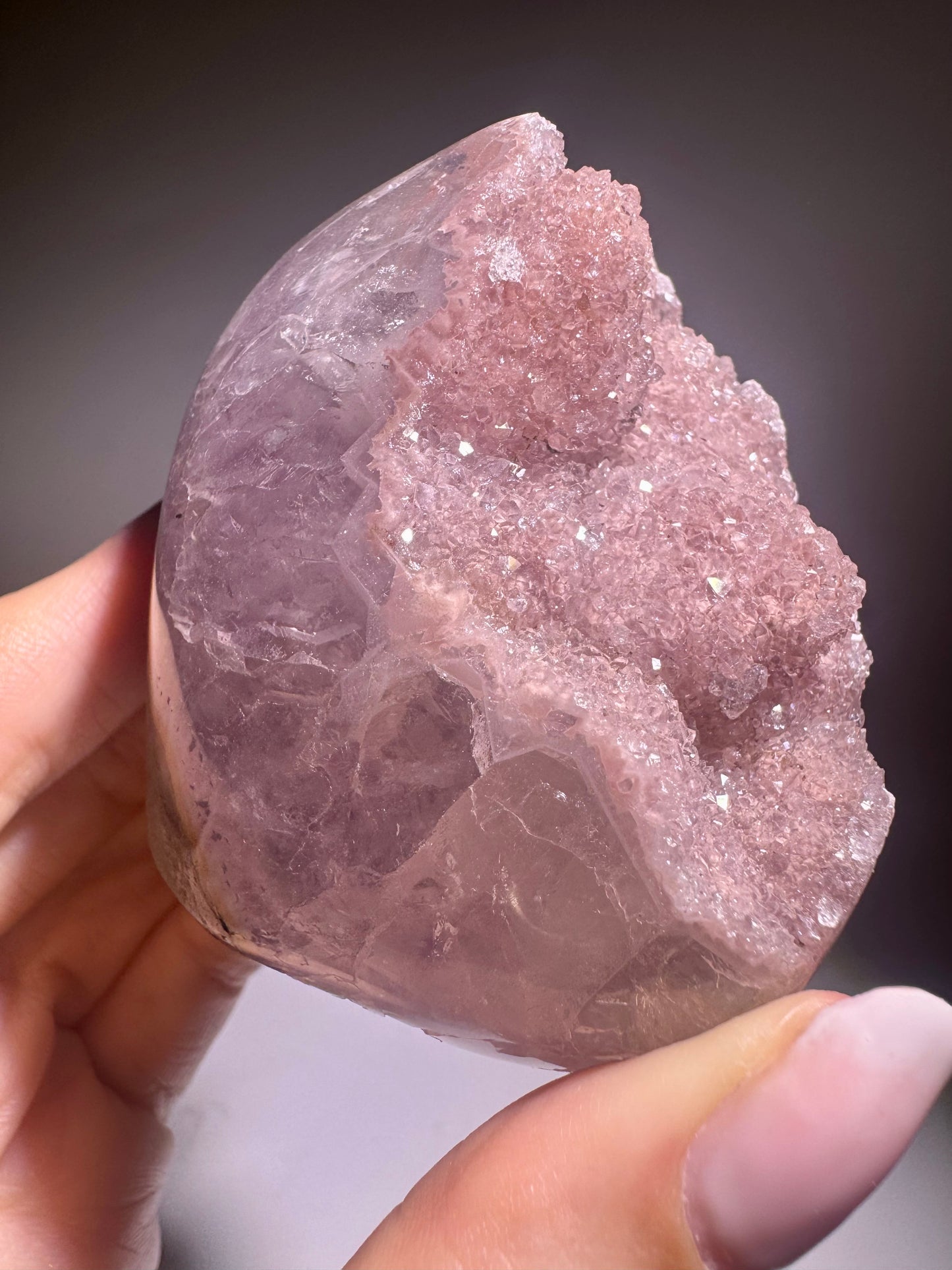 Rainbow Amethyst Cutbase Rosa – Selten, 5.5 cm, 233 g, Uruguay 💗✨