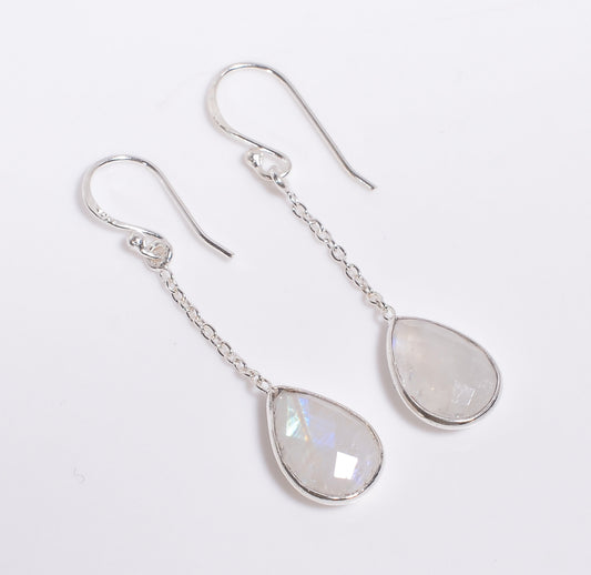 Mondstein Ohringe 4.5 cm | 925 Silber Schmuck mit schimmerndem Moonstone | Elegante Damen Ohringe