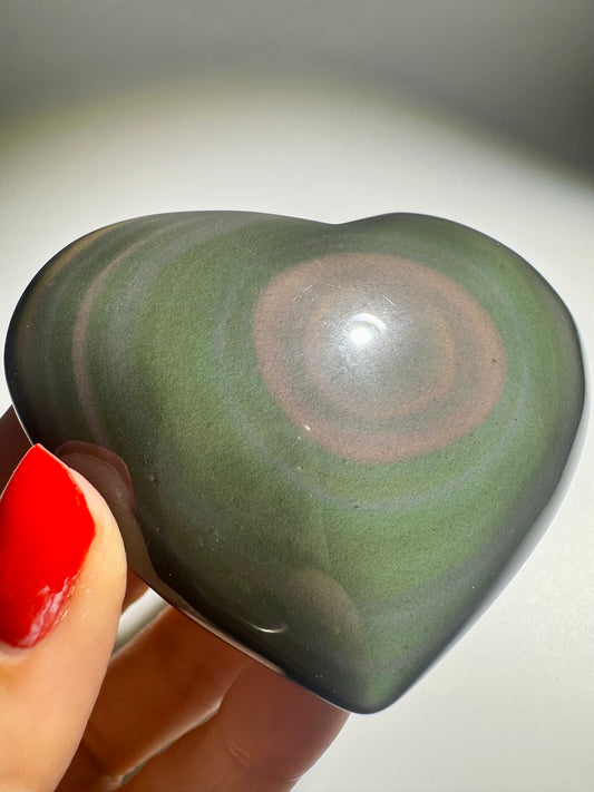 Rainbow Obsidian Herz 🌈 7,4 x 6 cm – Handmade Unikat aus Mexiko mit pink-gelb-grünem Farbspiel