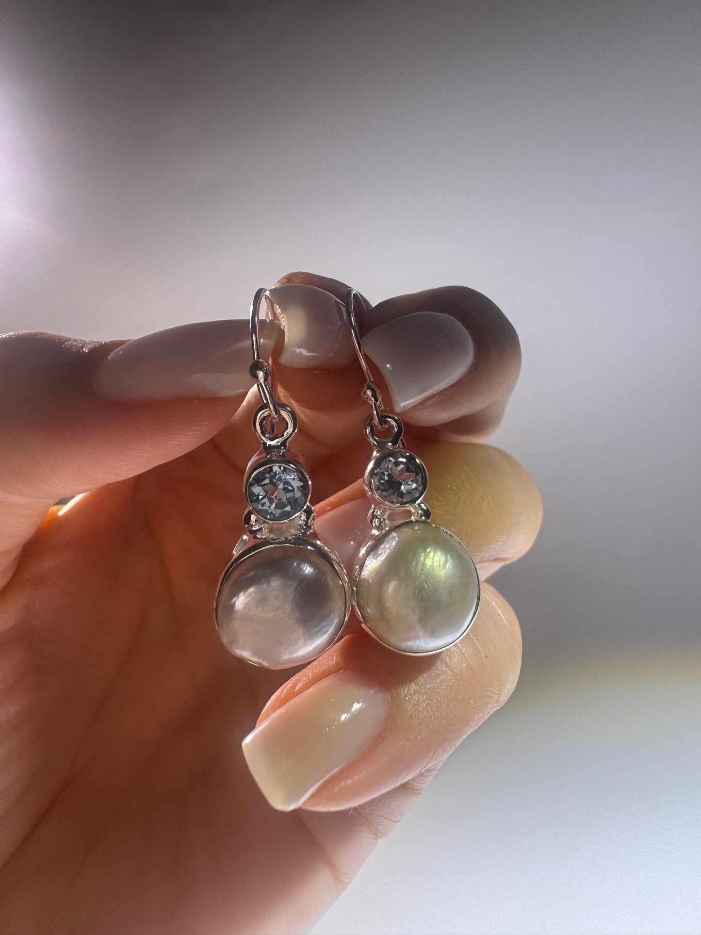 Ohringe 925 Silber mit Aquamarin & Barockperlen | 3 cm elegante Damen Ohringe | Hochwertiger Schmuck