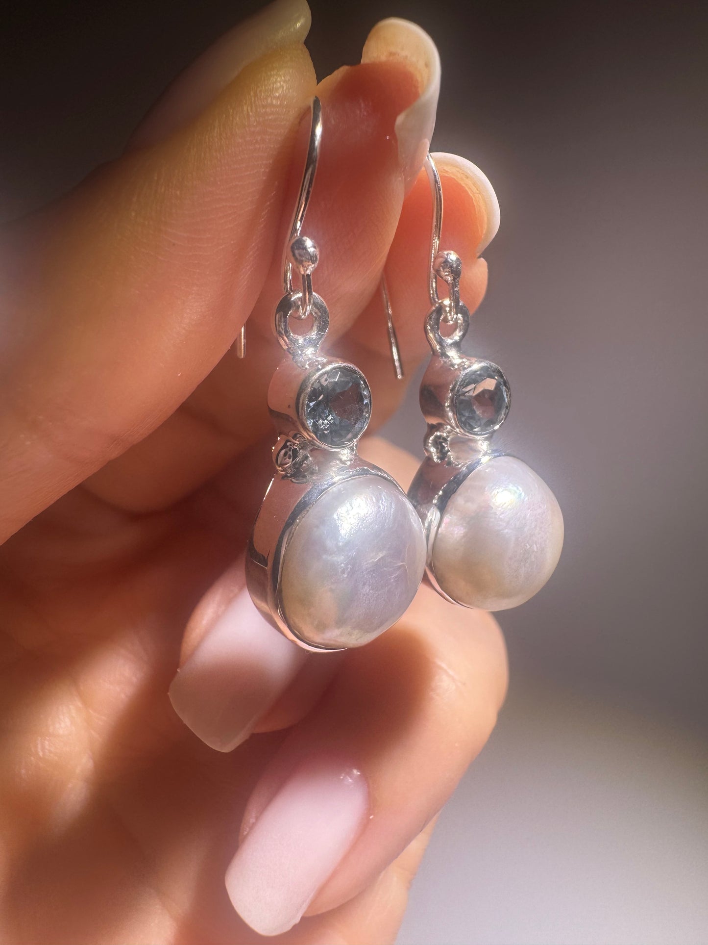 Ohringe 925 Silber mit Aquamarin & Barockperlen | 3 cm elegante Damen Ohringe | Hochwertiger Schmuck