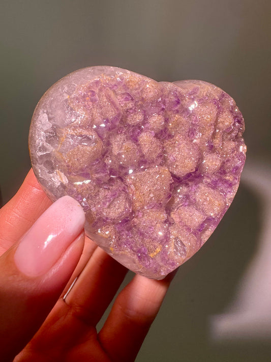 Amethyst Herz Doppelkristallisation, grossen verzuckerten Kristallen 7,3 cm 122 g