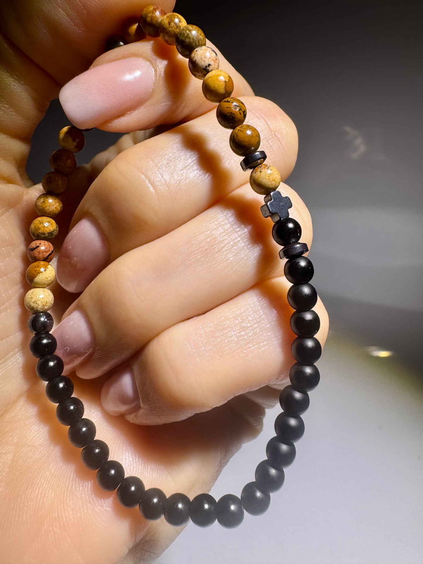 Eleganti bracciali in pietre preziose – unisex, 19,5 cm, cristalli veri e onice