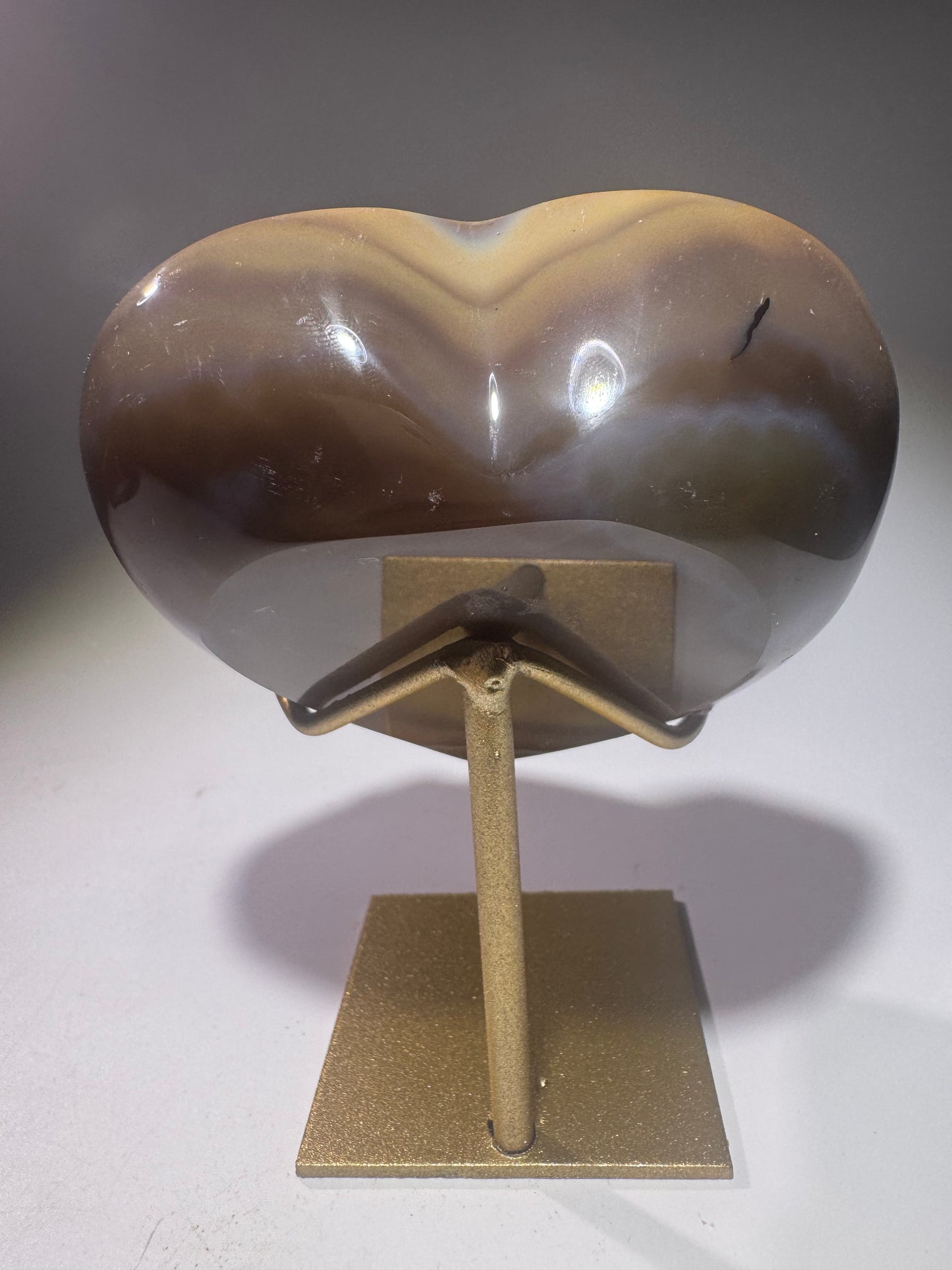 Goldschimmerndes Achat-Herz mit einzigartigem Banding – 8,5 cm & 376 g aus Brasilien