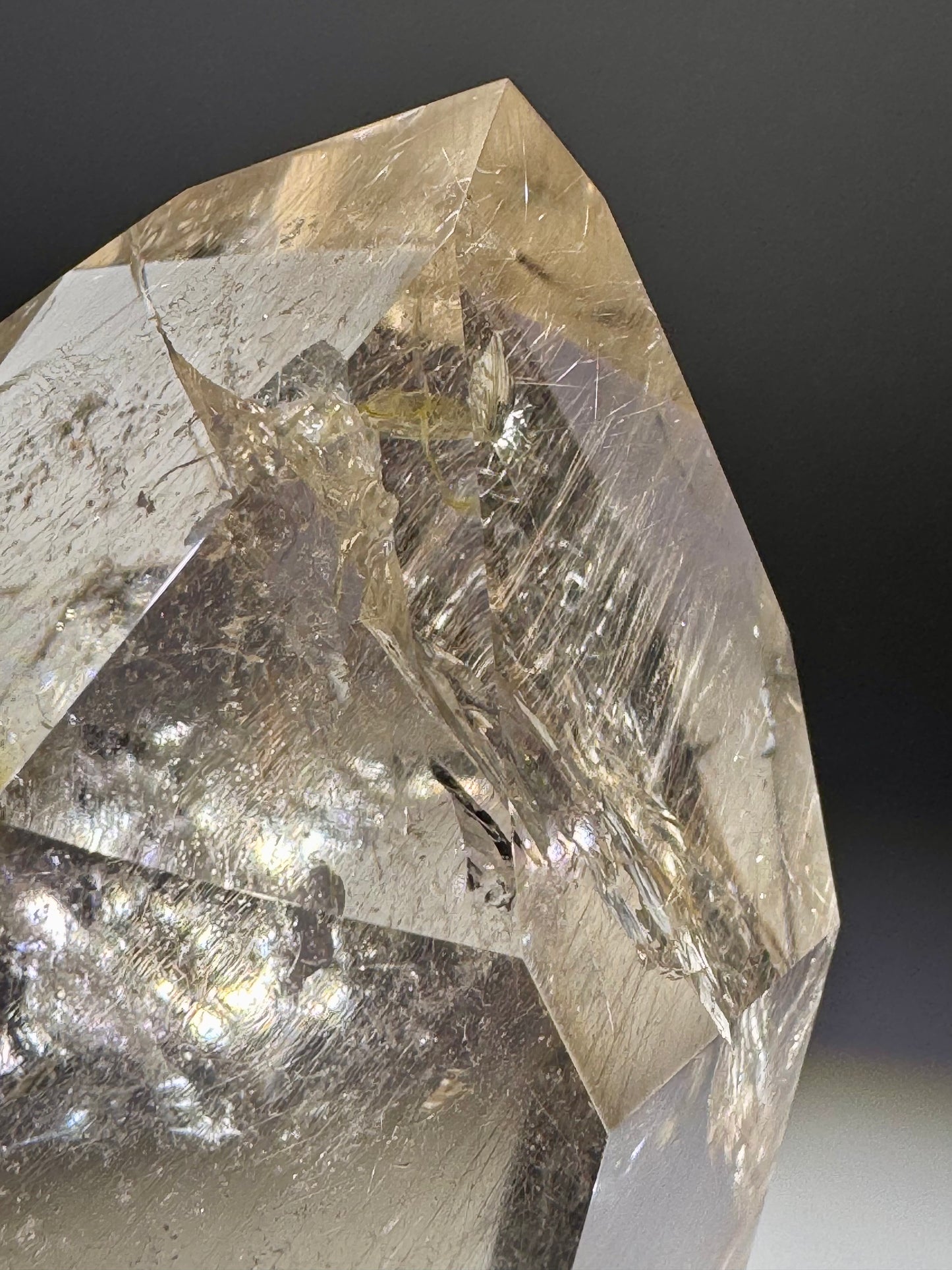 Glasklare Golden Rutil Kristallspitze 10,5 cm – Rauchquarz mit Regenbogen & Rutilnadeln aus Brasilien